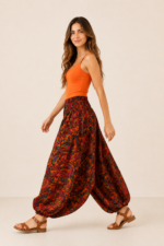 pantalon bohemio naranja estampado india la gata voladora alpujarra almeria
