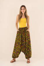 pantalon bombacho india algodon amarillo estampado boho La Gata Voladora Alpujarra Almería