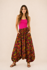 pantalon bombacho india algodon fucsia estampado boho La Gata Voladora Alpujarra Almería