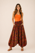 pantalon bombacho india algodon naranja estampado boho La