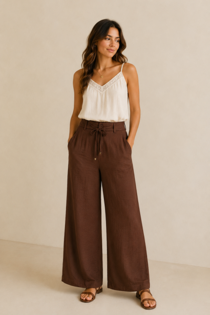 pantalon saten boho marron mujer La Gata Voladora Alpujarra Almería