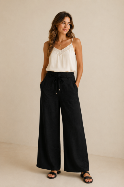 pantalon saten boho negro mujer La Gata Voladora Alpujarra Almería
