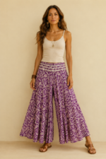 pantalon seda samsara lila estampado boho chic la gata voladora alpujarra almeria