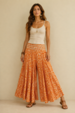 pantalon seda samsara naranja estampado boho chic la gata voladora alpujarra almeria