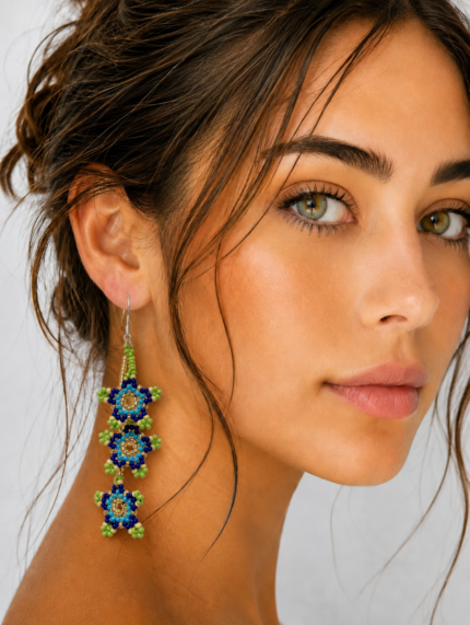pendientes boho chic flor amazonas artesanales colombianos verde La Gata Voladora Alpujarra Almeria
