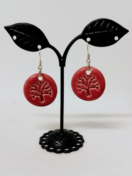 pendientes ceramica arbol rosa boho chic La Gata Voladora Alpujarra Almeria