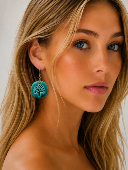pendientes boho chic ceramica turquesa arbol La Gata Voladora Alpujarra Almeria
