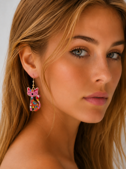 Pendientes gatos rosa mujer estilo boho La Gata Voladora Alpujarra Almeria