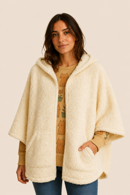 Poncho borreguillo blanco Coline estilo bohemio La Gata Voladora Alpujarra Almeria