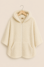 Poncho borreguillo blanco capucha boho Coline La Gata Voladora Alpujarra Almeria