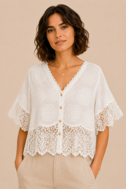 top bordado floral blanco estilo ibiza boho La Gata Voladora Alpujarra Almería