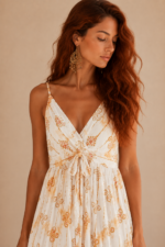 Vestido largo Algodon Afrodita beige boho chic La Gata Voladora Alpujarra Almeria