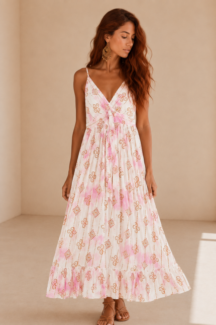 Vestido Algodon Afrodita rosa La Gata Voladora Alpujarra Almeria