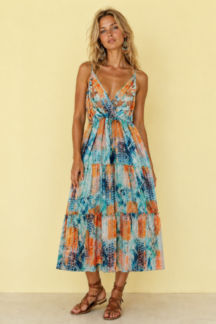 vestido bordado turquesa algodon boho chic la gata voladora alpujarra almeria