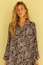 vestido camisero africa estampado animal print marron boho chic la gata voladora alpujarra almeria