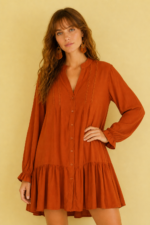 Vestido camisero teja boho chic entretiempo Amelie La Gata Voladora Alpujarra Almeria