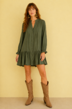 Vestido Camisero Amelie verde estilo bohemio entretiempo La Gata Voladora Alpujarra Almeria