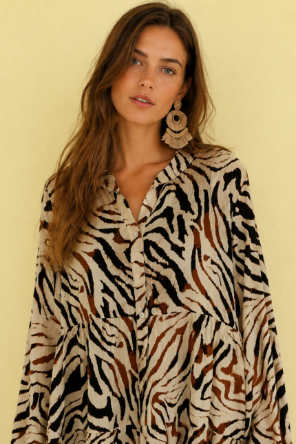 vestido camisero sabana estilo bohemio animal print la gata voladora alpujarra almeria