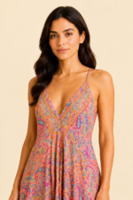 vestido boho chic rosa seda maya estampado paisley La Gata Voladora Alpujarra Almeria
