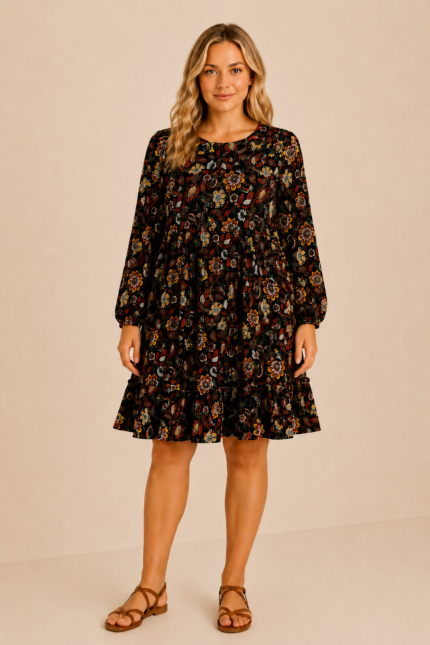 vestido estampado coline negro tallas grandes boho chic La Gata Voladora Alpujarra Almeria