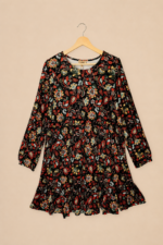 vestido bohemio negro estampado manga larga La Gata Voladora Alpujarra Almeria