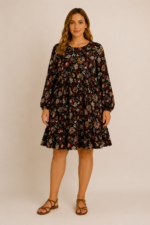 Vestido estampado Coline boho negro floral mujer tallas grandes La Gata Voladora Alpujarra Almería