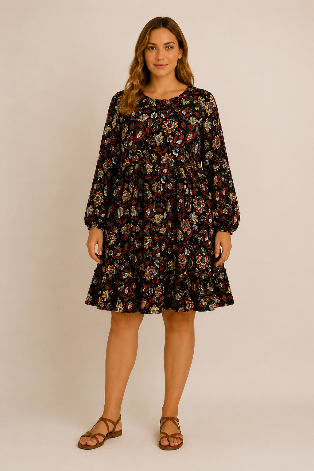 Vestido Estampado Negro Coline Boho Chic (4) Vestido estampado Coline boho negro floral mujer tallas grandes La Gata Voladora Alpujarra AlmerÃa