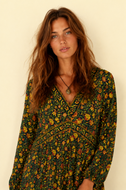 Vestido Boho Floral rojo Coline estilo bohemio La Gata Voladora Alpujarra Almeria