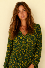 Vestido Boho Floral verde Coline estilo bohemio La Gata Voladora Alpujarra Almeria