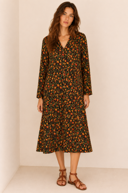 vestido floral vintage coline boho negro mujer la gata voladora alpujarra almeria