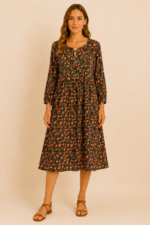 Vestido floral vintage Coline boho negro flores manga larga La Gata Voladora Alpujarra Almería