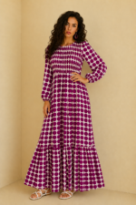 Vestido Manga Larga Luna color malva lunares boho chic La Gata Voladora Alpujarra Almeria