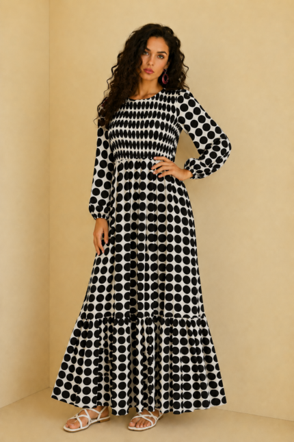 Vestido Manga Larga Luna color negro lunares boho chic La Gata Voladora Alpujarra Almeria