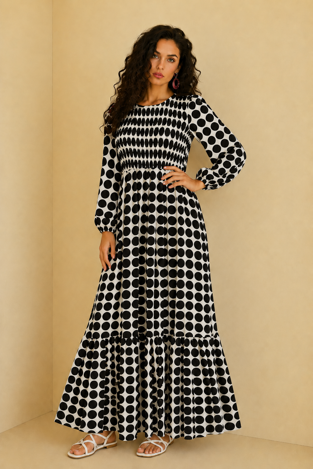 Vestido Manga Larga Luna Negro (1) Vestido Manga Larga Luna color negro lunares boho chic La Gata Voladora Alpujarra Almeria