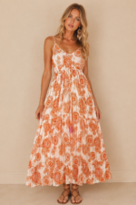 vestido boho minerva naranja largo mujer La Gata Voladora Alpujarra Almeria