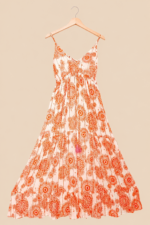 vestido largo blanco estampado naranja bohemio La Gata Voladora Alpujarra Almeria