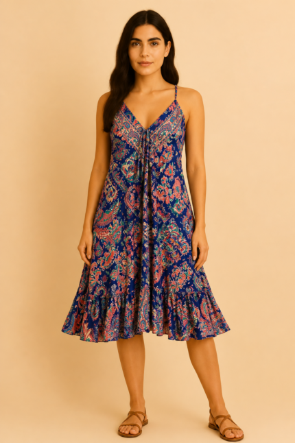 Vestido de seda Obá Obá con escote ajustable estilo boho chic La Gata Voladora La Alpujarra