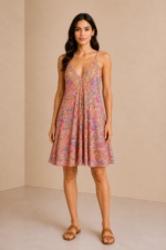 vestido seda ibicenco mujer estampado tirantes finos look verano boho La Gata Voladora Alpujarra Almería