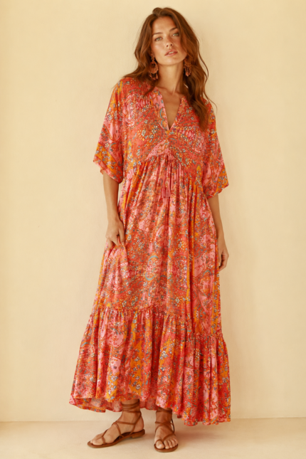 vestido seda nefertiti naranja boho chic oversize La Gata Voladora Alpujarra Almeria