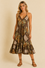 Vestido Seda pistacho estampado boho chic La Gata Voladora Alpujarra Almeria