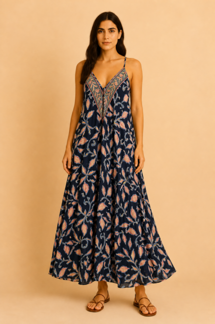 Vestido de seda Oshun Gold con escote ajustable estilo boho chic La Gata Voladora La Alpujarra