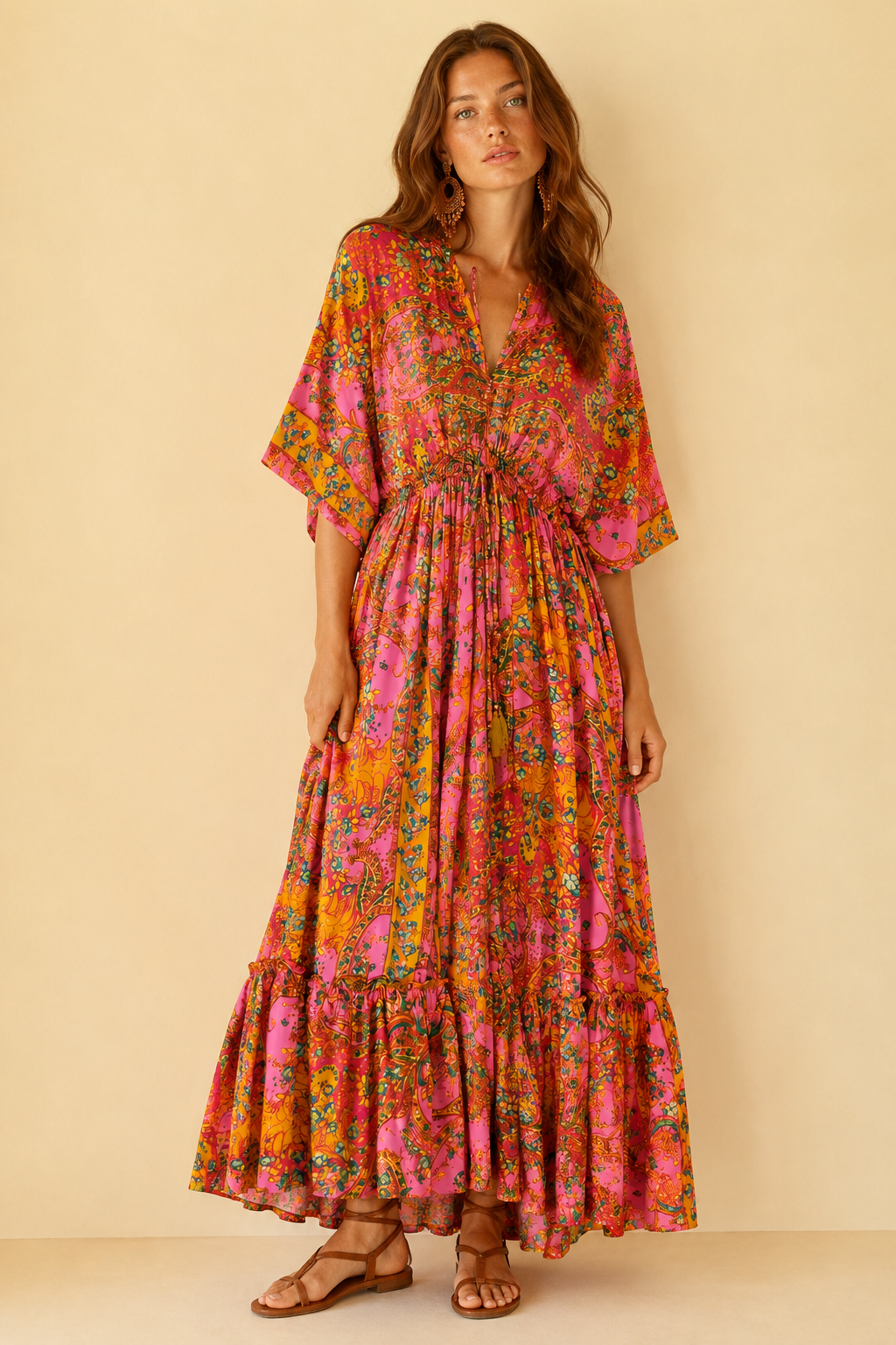 Vestido de Seda Rosa Nefertiti (1) vestido seda nefertiti rosa boho chic oversize La Gata Voladora Alpujarra Almeria