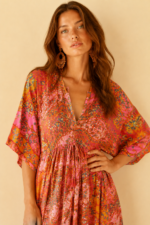 vestido seda oversize rosa estampado boho chic La Gata Voladora Alpujarra Almeria