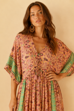 vestido seda oversize salmon estampado boho chic La Gata Voladora Alpujarra Almeria