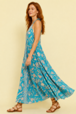 Vestido seda turquesa tirantes verano bohemio La Gata Voladora Alpujarra Almeria