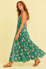 Vestido seda verde tirantes verano bohemio La Gata Voladora Alpujarra Almeria