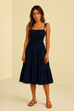 Vestido tirantes vintage azul marino mujer boho La Gata Voladora Alpujarra Almeria