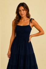 Vestido tirantes vintage azul marino estilo bohemio La Gata Voladora Alpujarra Almeria