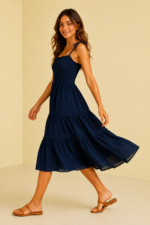 Vestido tirantes vintage azul marino boho chic La Gata Voladora Alpujarra Almeria