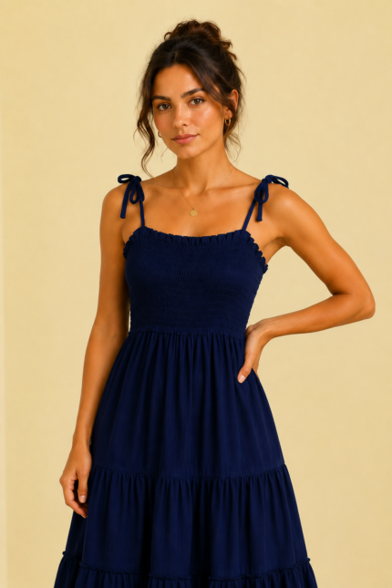 Vestido tirantes vintage azul electrico estilo bohemio La Gata Voladora Alpujarra Almeria